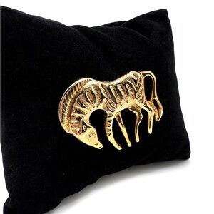 Vintage Zebra Brooch, Gold-tone Animal Pin
